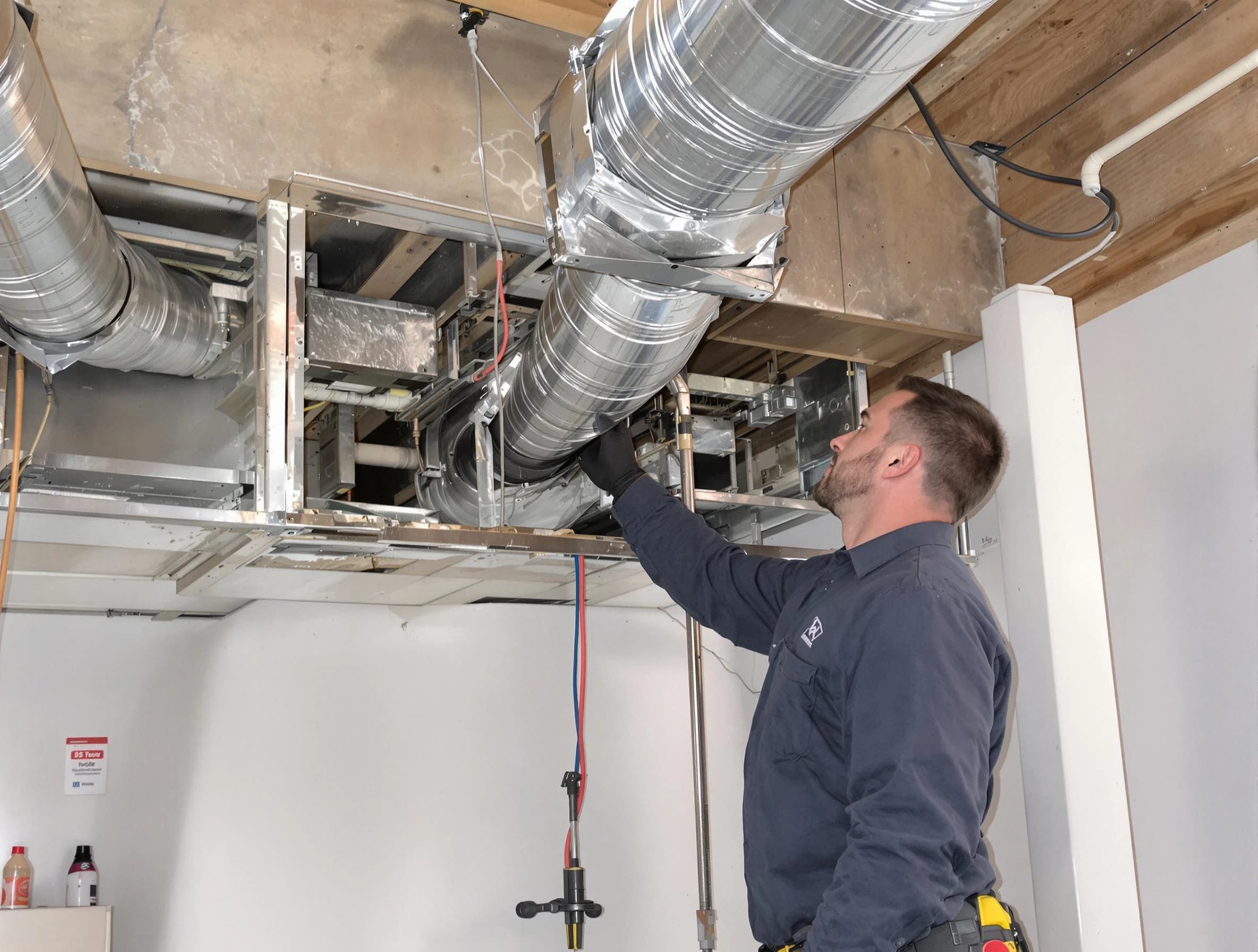 Washington Air Duct Cleaning technician performing professional air duct repair using specialized tools in Washington