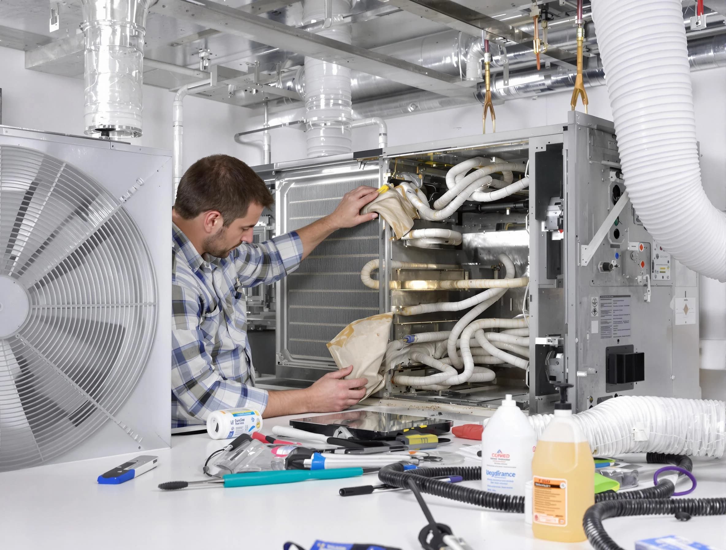 Washington Air Duct Cleaning specialist performing precision AC coil cleaning in Washington