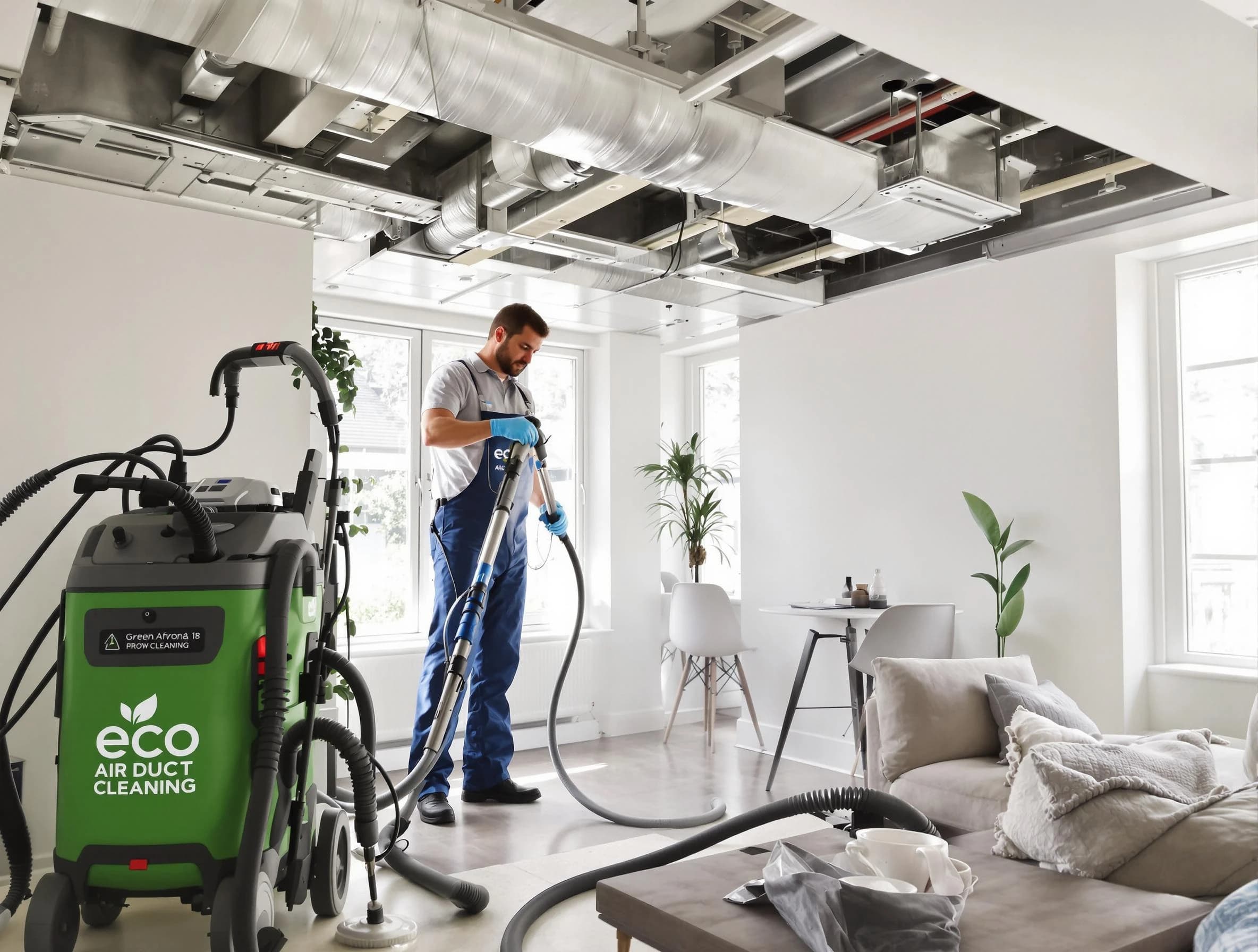 Washington Air Duct Cleaning technician performing eco-friendly duct cleaning using sustainable methods in Washington