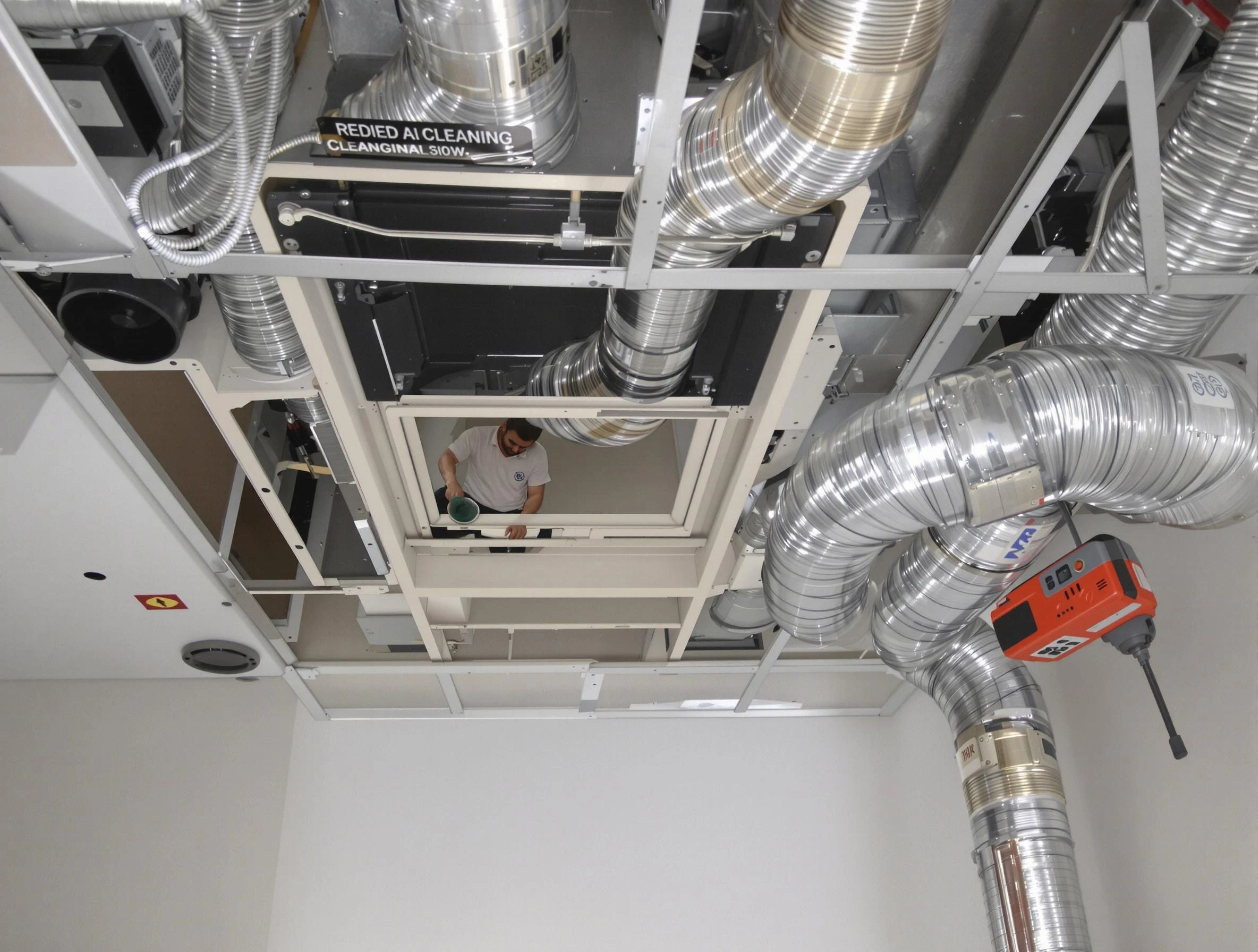 Washington Air Duct Cleaning technician performing detailed central duct system cleaning in Washington